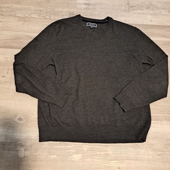 Club Room Merino Wool Blend Sweater Mens Size L Gray Long Sleeve V Neck Pullover - Picture 1 of 8